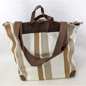Womens Tote Canvas Shoulder Bag Beige Brown Beach Travel Work Shopping